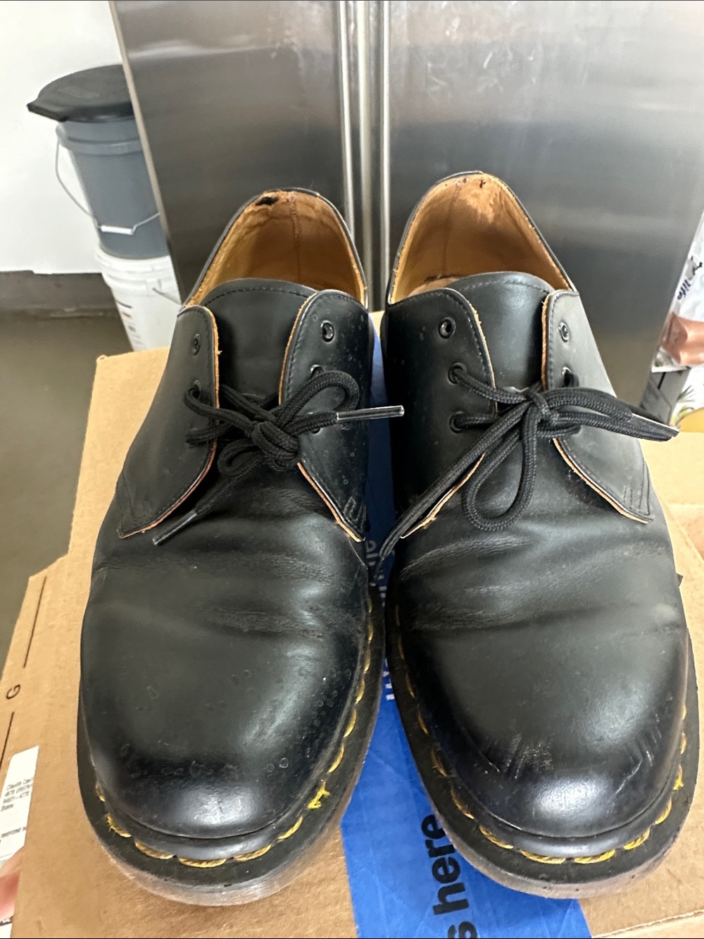 Dr. Martens Black Leather Chukka Boots with Yellow Stitching